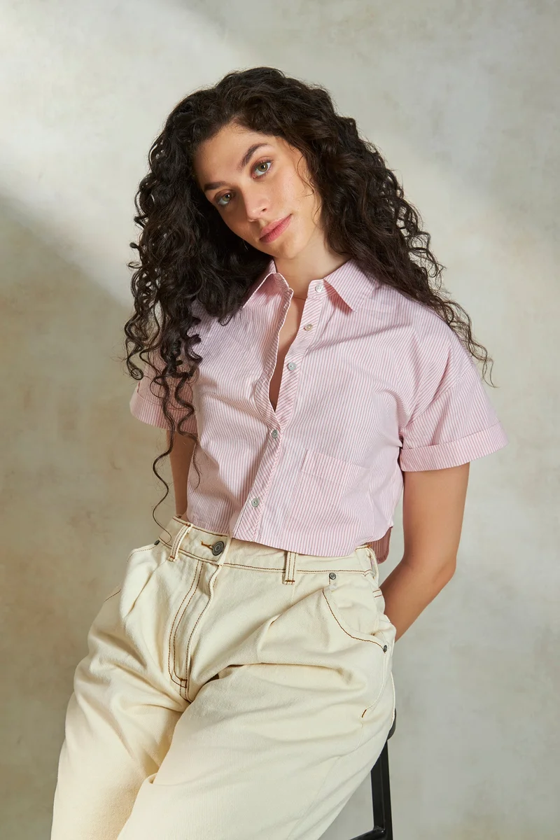 فيرجيو Cotton Cropped Daywear Boxy Shirts for Women