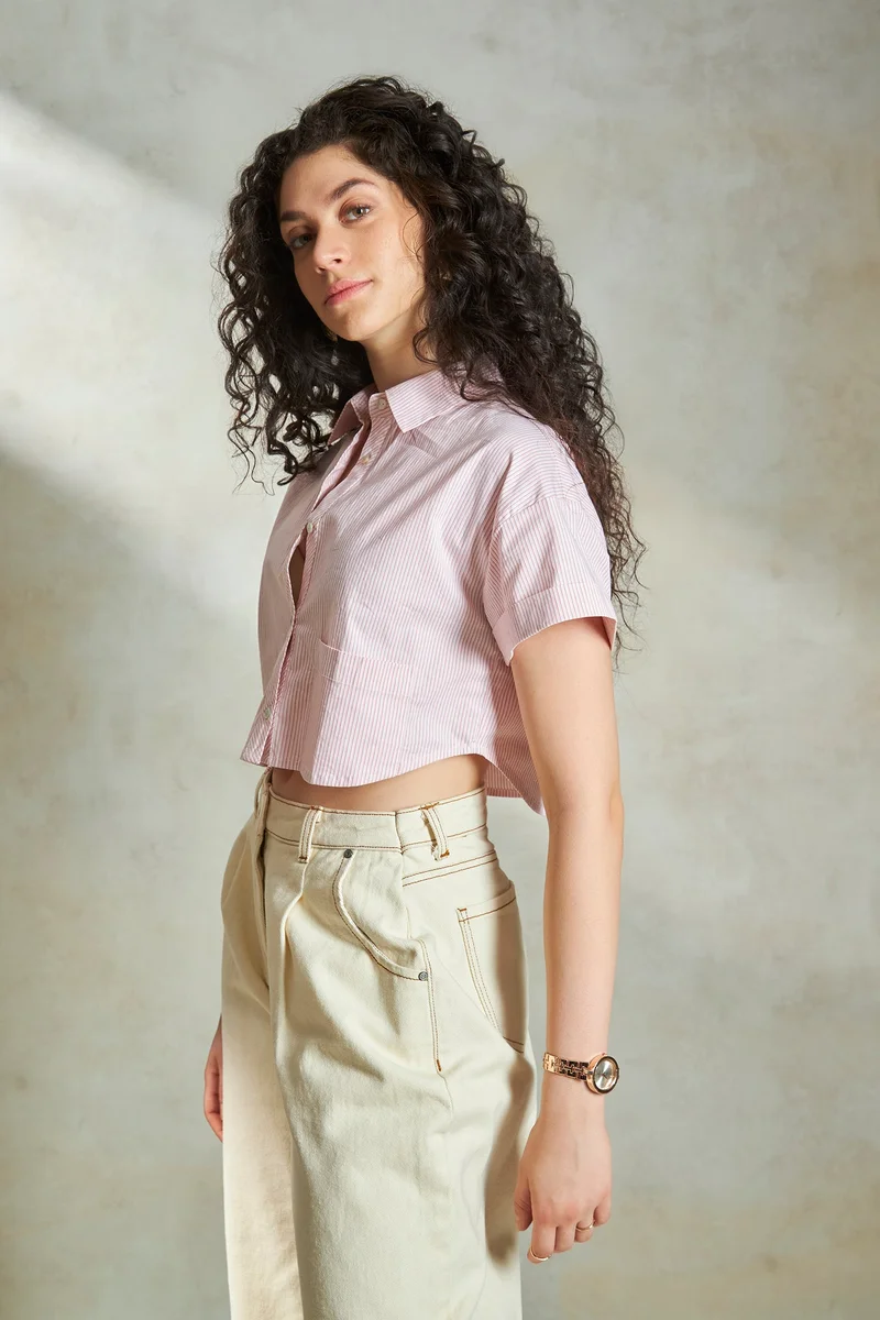 فيرجيو Cotton Cropped Daywear Boxy Shirts for Women