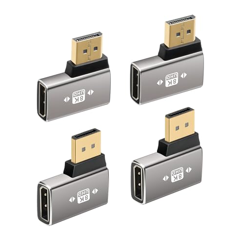 Togconn 8K DisplayPort 1.4 Adapter Flat 90 Degree and 270 Degree Adapter 4 Pack, Right Angle DP Male to Female Vertical Connector Converter DP L Shape Extender, Support 8K@60Hz，4K@144Hz，4K@60Hz，4K@30Hz - Image 1