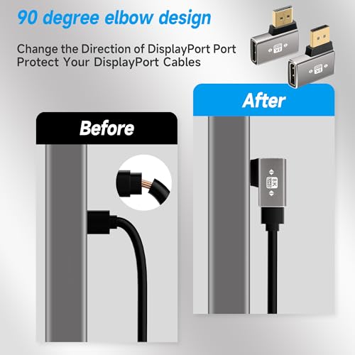 Togconn 8K DisplayPort 1.4 Adapter Flat 90 Degree and 270 Degree Adapter 4 Pack, Right Angle DP Male to Female Vertical Connector Converter DP L Shape Extender, Support 8K@60Hz，4K@144Hz，4K@60Hz，4K@30Hz - Image 4