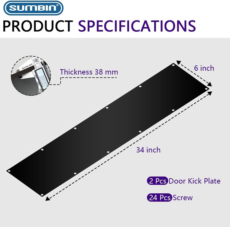 SUMBIN 1 PC 34 x 8 Inch Deck The Door Decor Door Kick Plate in Mat Black Finish with Screws - Image 2