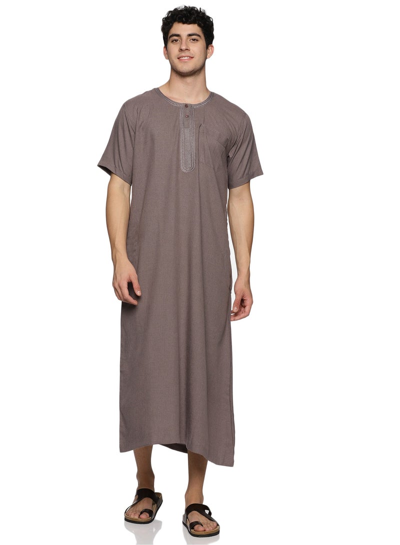 U.S. ELK Men's Round Neck Short Sleeves Jalabiya for Men - Men's Short Sleeve Robe/Thobe - Mix Color 2 - Image 2