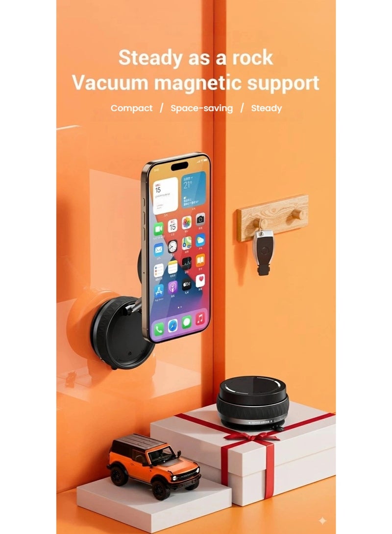 Black Magnetic Car Phone Holder with Vacuum Suction, Car Phone Mount with Magnet, Car Phone Stand Suction with Magnetic Magnet, Flexible Adjustable Phone Mount for All Smartphones MagSafe - Image 2