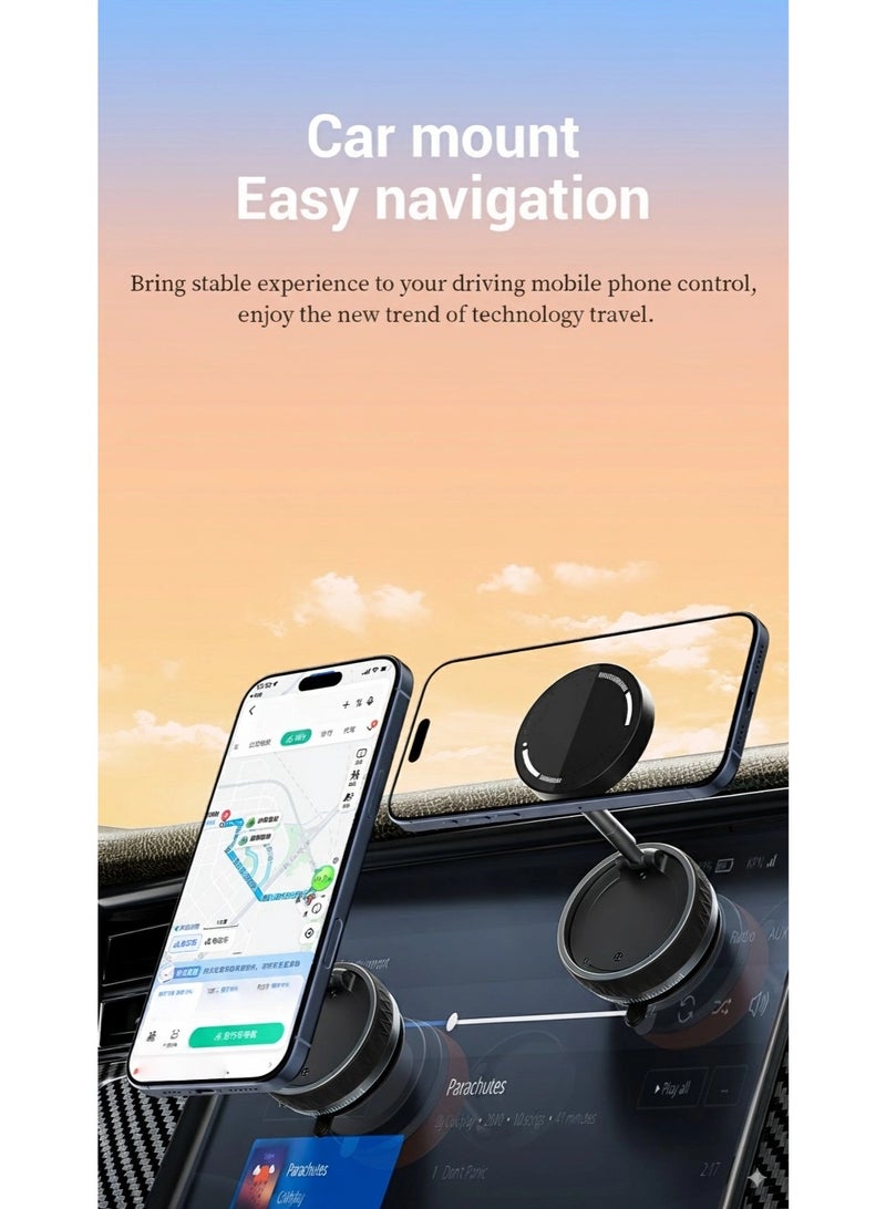 Black Magnetic Car Phone Holder with Vacuum Suction, Car Phone Mount with Magnet, Car Phone Stand Suction with Magnetic Magnet, Flexible Adjustable Phone Mount for All Smartphones MagSafe - Image 3