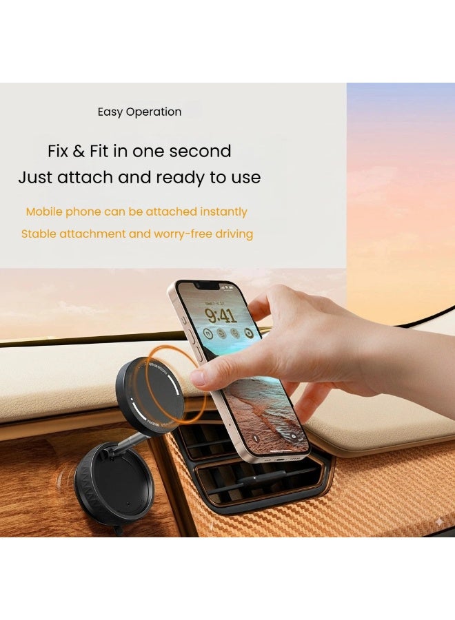 Black Magnetic Car Phone Holder with Vacuum Suction, Car Phone Mount with Magnet, Car Phone Stand Suction with Magnetic Magnet, Flexible Adjustable Phone Mount for All Smartphones MagSafe - Image 5