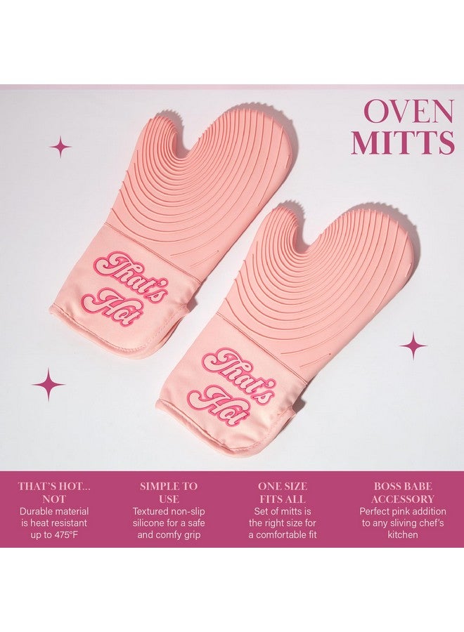 باريس هيلتون مجموعة قفازات الفرن ذات اللون الوردي من باريس هيلتون، حاملات أواني مقاومة للحرارة بمقابض سيليكون مانعة للانزلاق، مجموعة من قطعتين، وردية اللون - Image 4