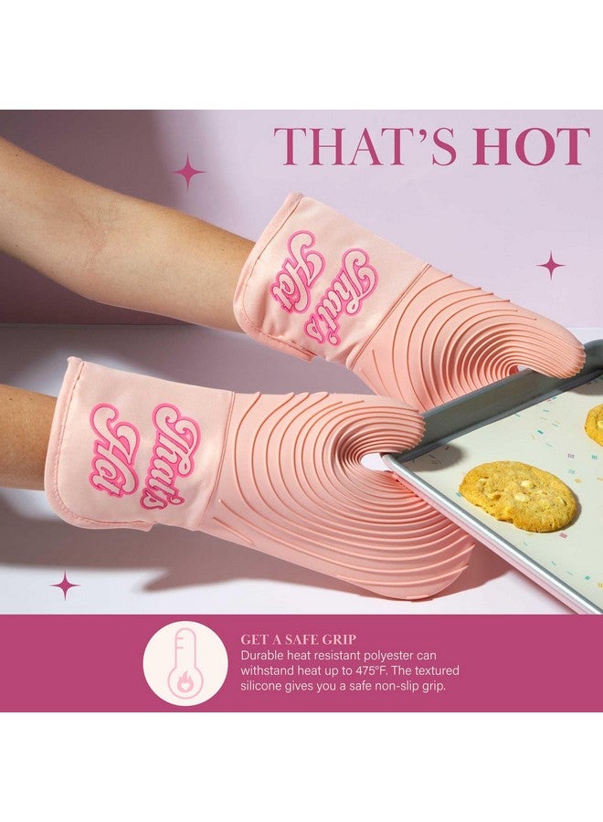 باريس هيلتون مجموعة قفازات الفرن ذات اللون الوردي من باريس هيلتون، حاملات أواني مقاومة للحرارة بمقابض سيليكون مانعة للانزلاق، مجموعة من قطعتين، وردية اللون - Image 3
