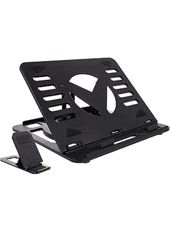 Portable Folding Adjustable Laptop Stand with Cooling Vent Height Riser for Desk Office and Travel Black - Image 1