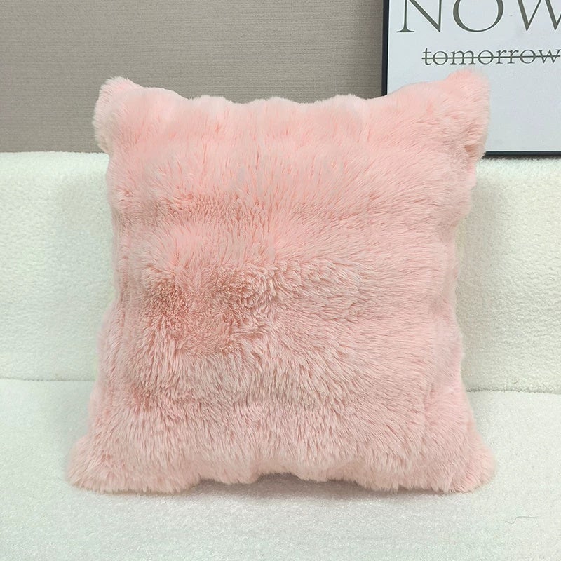 Double-sided imitation rabbit plush pillow, light luxury pillow, large backrest cushion, living room sofa pillow, pillowcase without core, high-end feeling - Image 1
