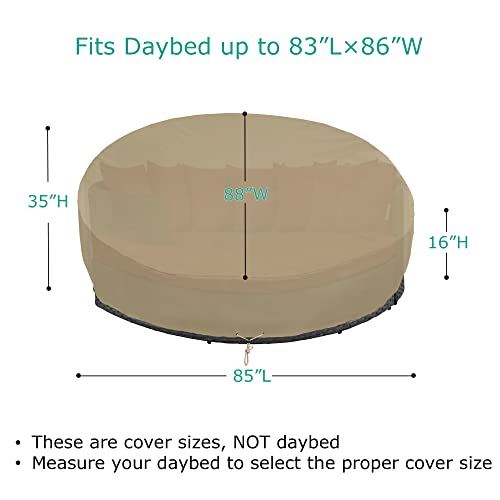 SunPatio Outdoor Daybed Cover 88 Inch, Heavy Duty Waterproof Patio Furniture Sofa Cover with Taped Seam, FadeStop Material, All Weather Protection, Taupe - Image 2