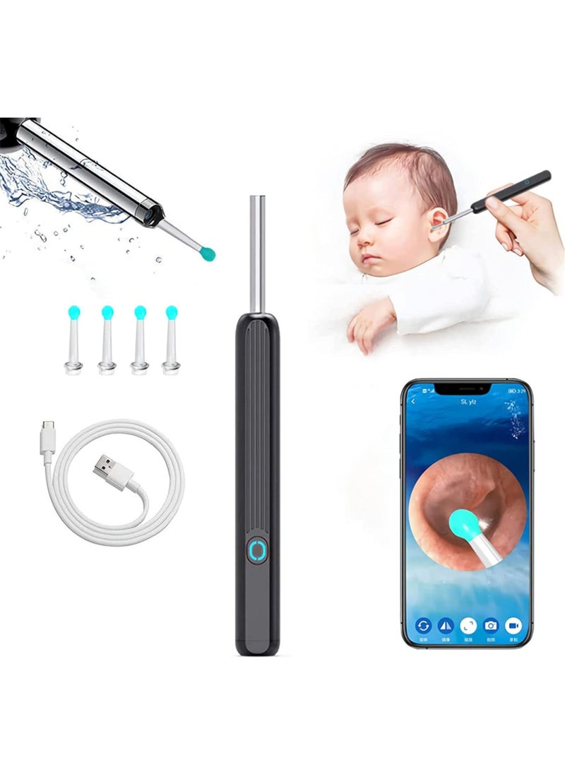 LINJIE Ear Wax Removal, Wifi Visible Wax Elimination Spoon With 4 Soft Silicone Ear Scoops And 8 Black Ear Spoons, Wireless Ear Endoscope 1296p Hd With Led Light (Black)  - Image 1