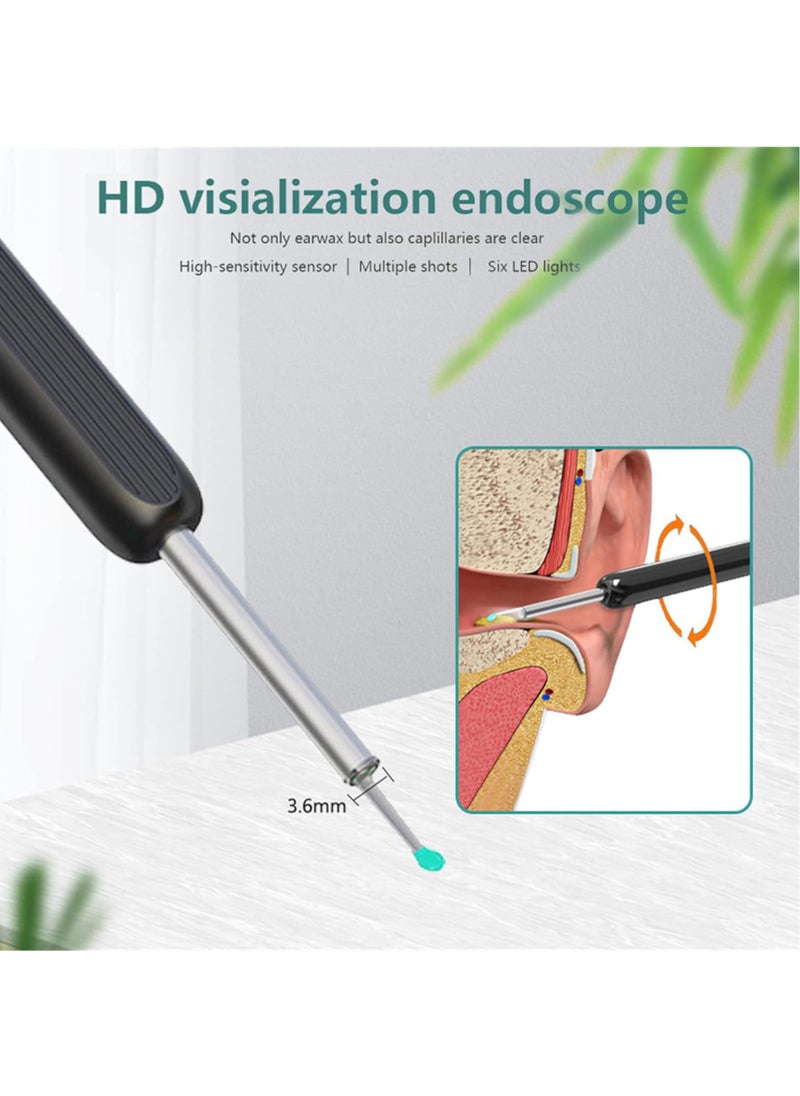 LINJIE Ear Wax Removal, Wifi Visible Wax Elimination Spoon With 4 Soft Silicone Ear Scoops And 8 Black Ear Spoons, Wireless Ear Endoscope 1296p Hd With Led Light (Black)  - Image 2