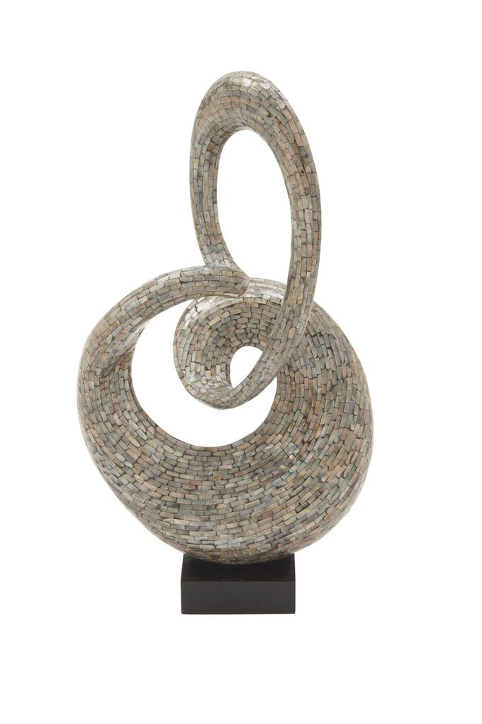 MOTHER OF PEARL SHELL ABSTRACT DECORATIVE SCULPTURE SWIRL HOME DECOR STATUE WITH BLACK BASE ACCENT FIGURINE 16 X 11 X 30 GRAY