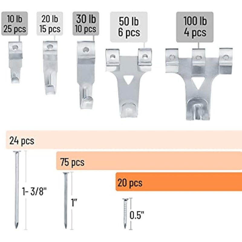 - Picture Hanging Kit, 220pc, Picture Hangers, Nails for Hanging Pictures, Wall Hangers, Picture Hanging, Picture Hanging Hooks, Frame Hanging Hardware, Picture Hooks, Wall Hanging Kit - Image 3