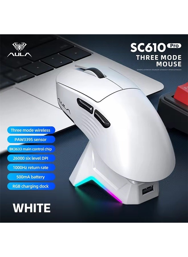 AULA SC610 Pro Wireless Gaming Mouse PAW3395 26000DPI RGB Charging Dock 3-Mode Bluetooth/2.4G/USB-C Ergonomic E-sports Mouse - Image 1