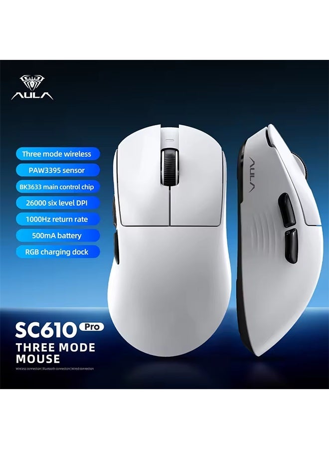 AULA SC610 Pro Wireless Gaming Mouse PAW3395 26000DPI RGB Charging Dock 3-Mode Bluetooth/2.4G/USB-C Ergonomic E-sports Mouse - Image 2