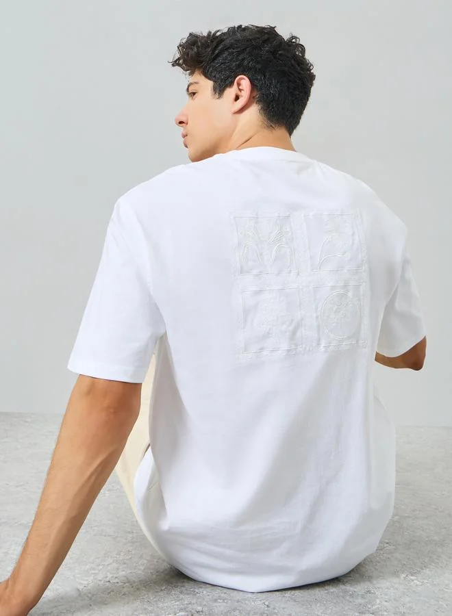 Styli Men White Embroidered Boxy Fit T-Shirt