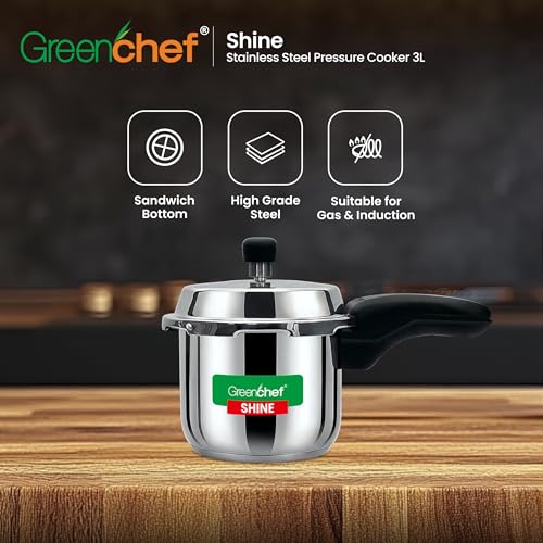 GREENCHEF Shine outer lid Stainless steel Pressure cooker 3 litre Induction Compatible and Gas stove - ISI Certified - Image 4