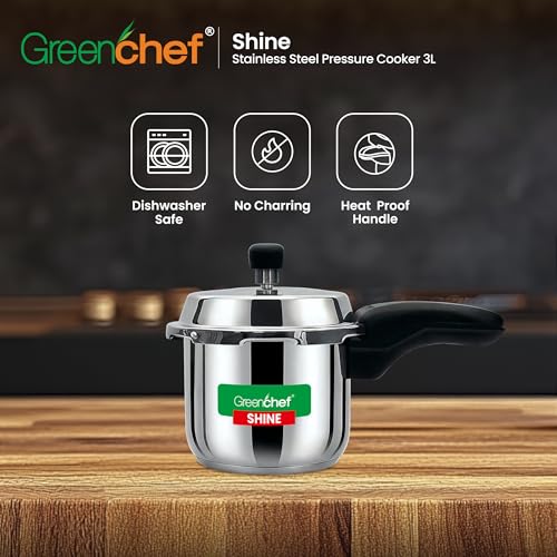 GREENCHEF Shine outer lid Stainless steel Pressure cooker 3 litre Induction Compatible and Gas stove - ISI Certified - Image 3