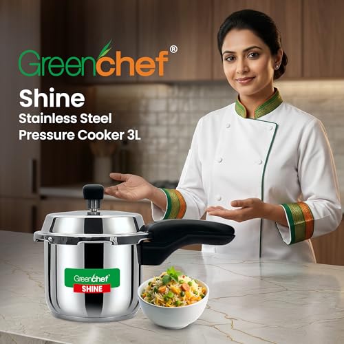 GREENCHEF Shine outer lid Stainless steel Pressure cooker 3 litre Induction Compatible and Gas stove - ISI Certified - Image 2