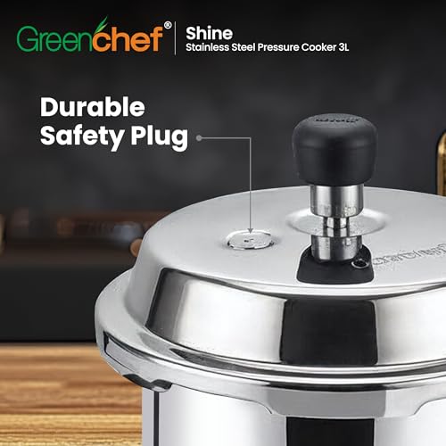 GREENCHEF Shine outer lid Stainless steel Pressure cooker 3 litre Induction Compatible and Gas stove - ISI Certified - Image 5