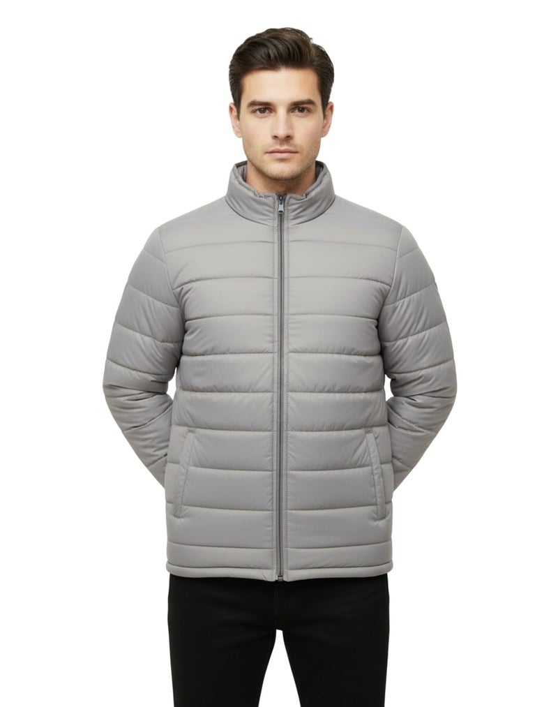 FYLTR Men's Stand Collar Puffer Jacket, Grey, M - Image 1