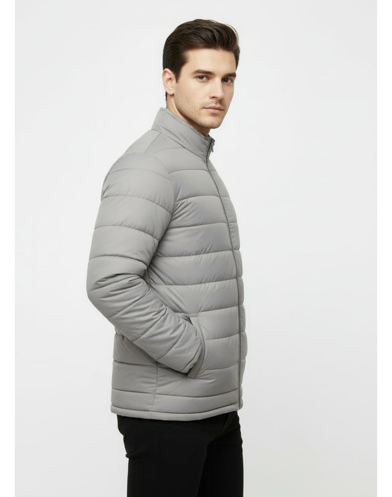 FYLTR Men's Stand Collar Puffer Jacket, Grey, M - Image 2