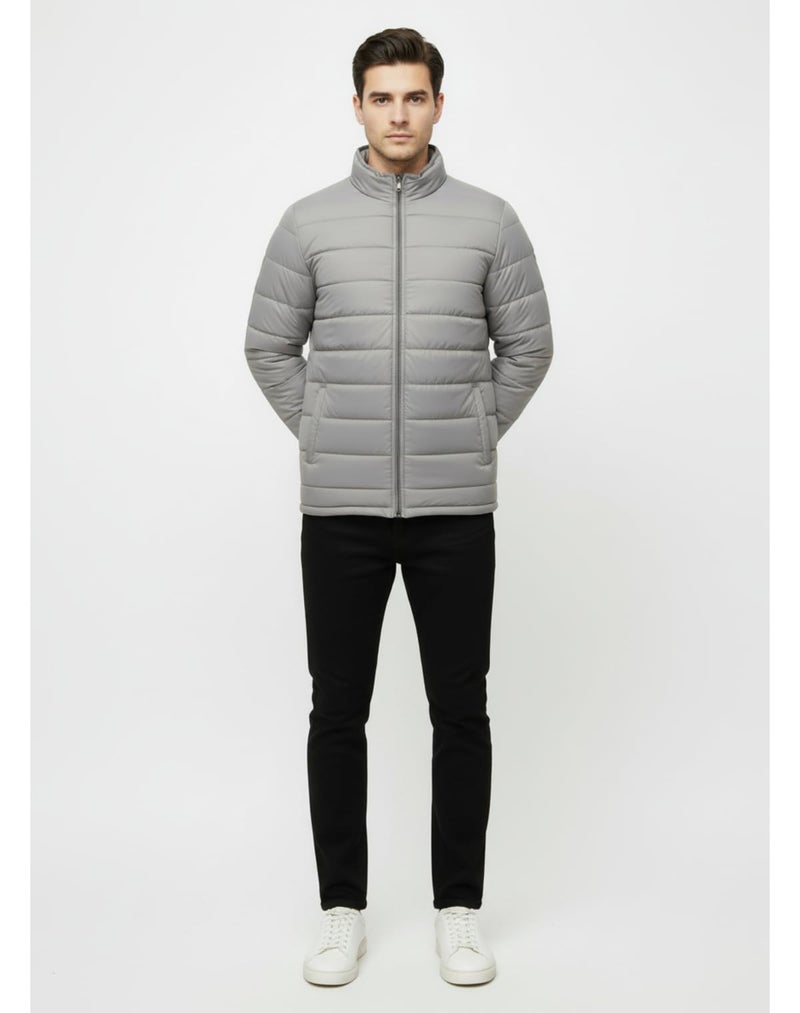 FYLTR Men's Stand Collar Puffer Jacket, Grey, M - Image 5