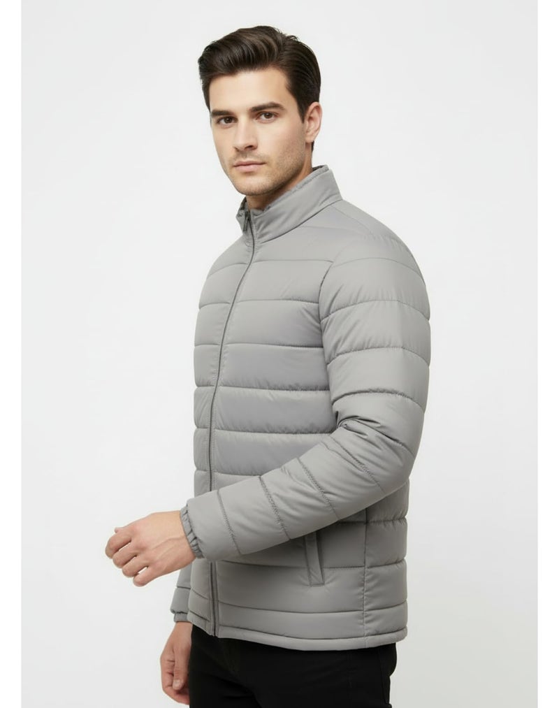 FYLTR Men's Stand Collar Puffer Jacket, Grey, M - Image 3