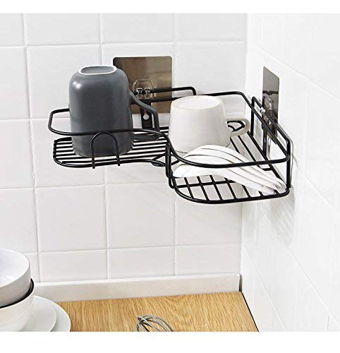 Afrodite Self-Adhesive Heavy Duty Metal Bathroom Storage Corner Rack Self-Adhesive Shelf Organizer Shampoo Holder for Bathroom (Pack of 1 Piece)(Black) - Image 4