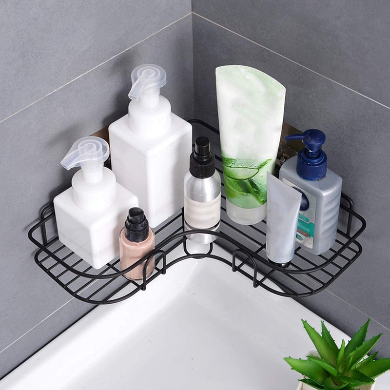 Afrodite Self-Adhesive Heavy Duty Metal Bathroom Storage Corner Rack Self-Adhesive Shelf Organizer Shampoo Holder for Bathroom (Pack of 1 Piece)(Black) - Image 1