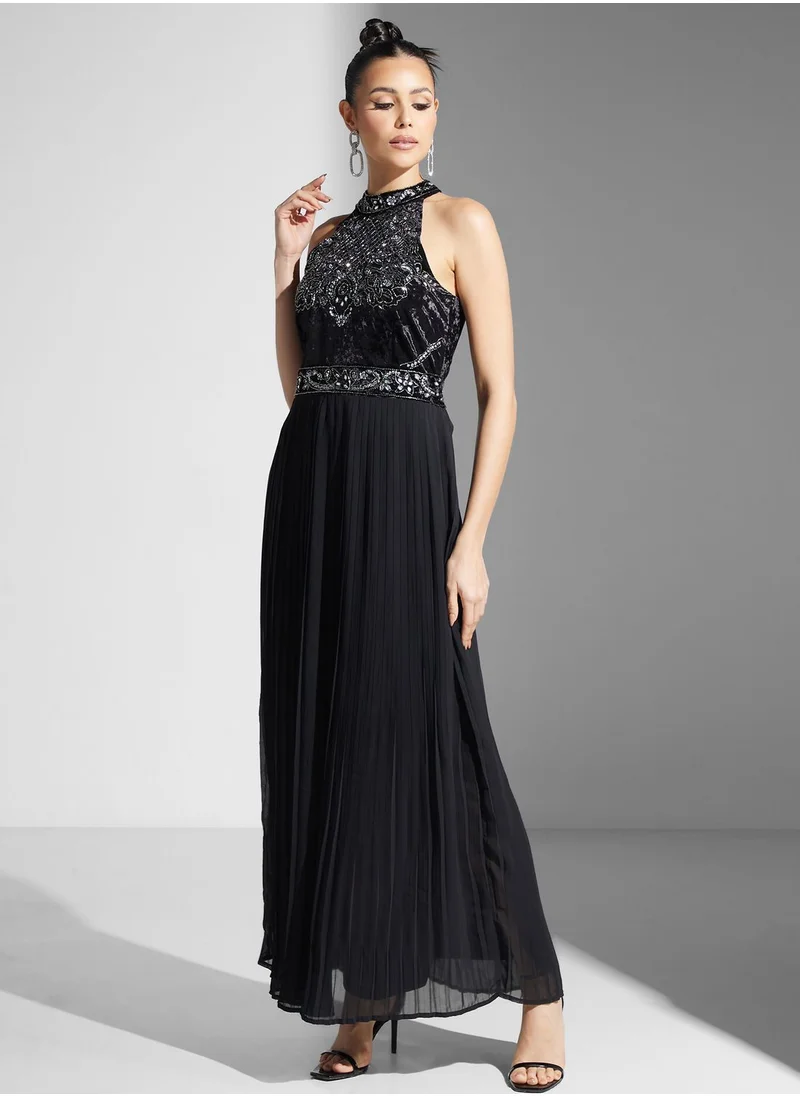 Namshi x Dima Embroidered Dress With Pleats