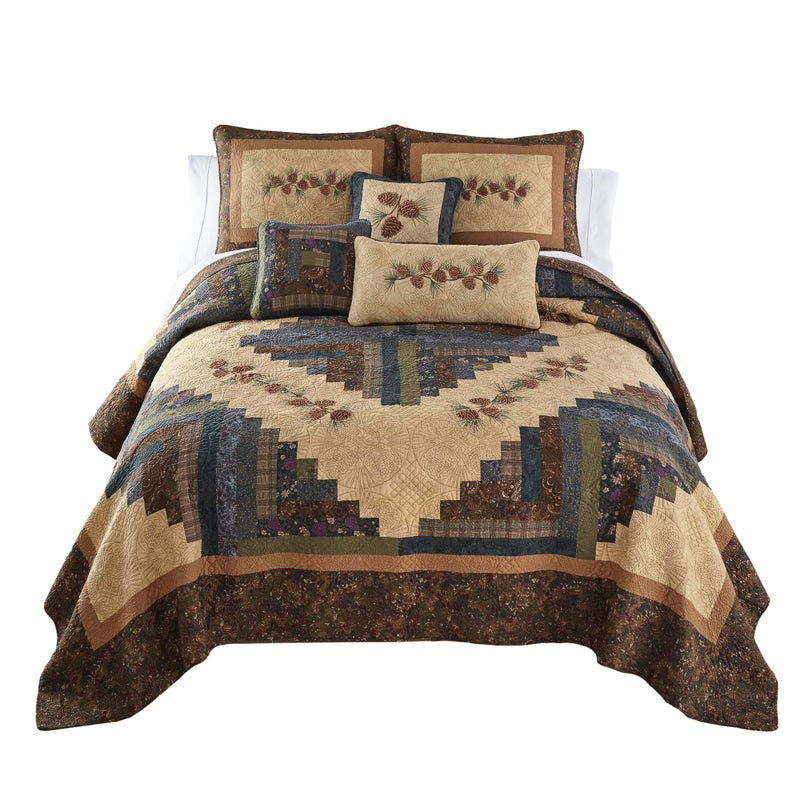 Donna Sharp Donna Sharp FullQueen Quilt  Cabin Raising Pine Cone Lodge Quilt with Colorful Patchwork  Fits Queen Size and Full Size Beds  Machine Washable 
