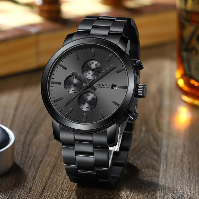 CRRJU Fashion Business Mens Watches with Stainless Steel Waterproof Chronograph Auto Date Quartz Watch for Men - Image 3