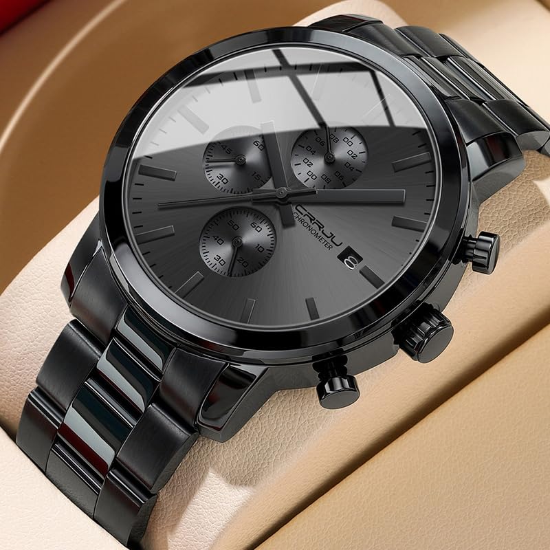 CRRJU Fashion Business Mens Watches with Stainless Steel Waterproof Chronograph Auto Date Quartz Watch for Men - Image 2