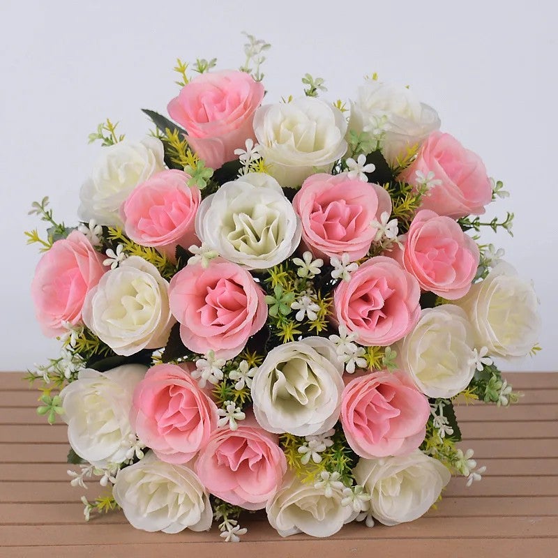 Y&D 24 Heads Artificial Silk Roses with Dried Plants - Handmade Faux Flowers for Christmas, Wedding, Valentine's Day, Thanksgiving & Easter Home Decor - Image 1