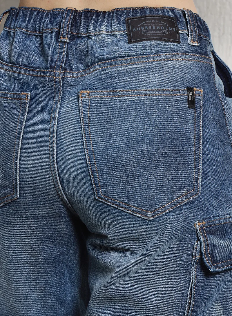 Hubberholme Relaxed Fit Indigo Cargo Jogger Jeans for Women