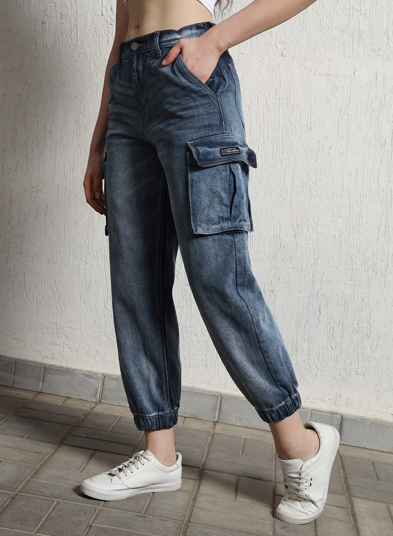 Hubberholme Relaxed Fit Indigo Cargo Jogger Jeans for Women