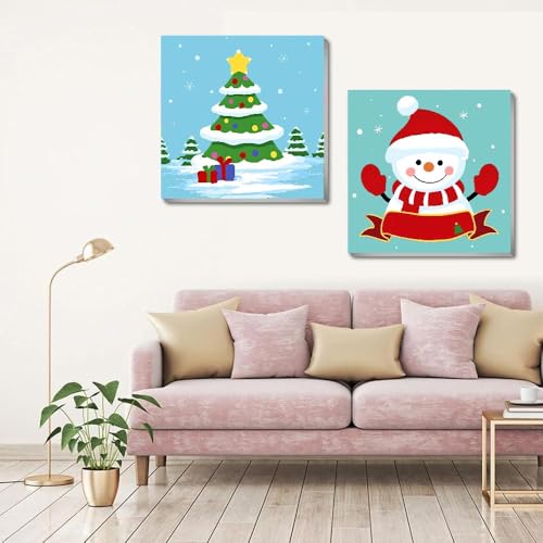 Fotasmua Paint by Numbers for Kids Christmas 4 Pack Acrylic Paint by Number Kits for Adults Beginner Cartoons Christmas Easy Oil Painting Crafts for Home Elder Wall Decor 8X8 Inch with Frame - Image 3