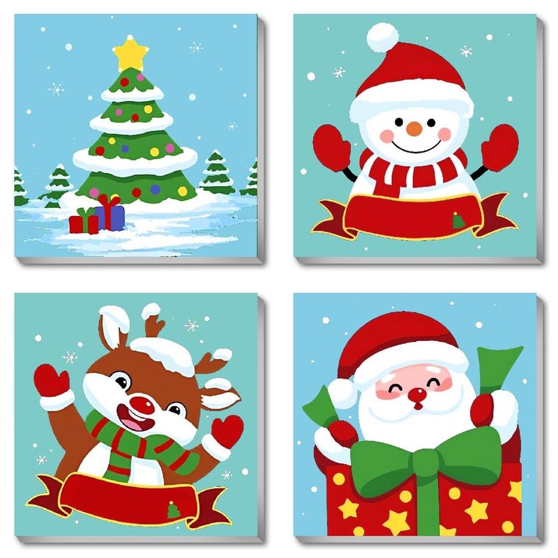 Fotasmua Paint by Numbers for Kids Christmas 4 Pack Acrylic Paint by Number Kits for Adults Beginner Cartoons Christmas Easy Oil Painting Crafts for Home Elder Wall Decor 8X8 Inch with Frame - Image 2