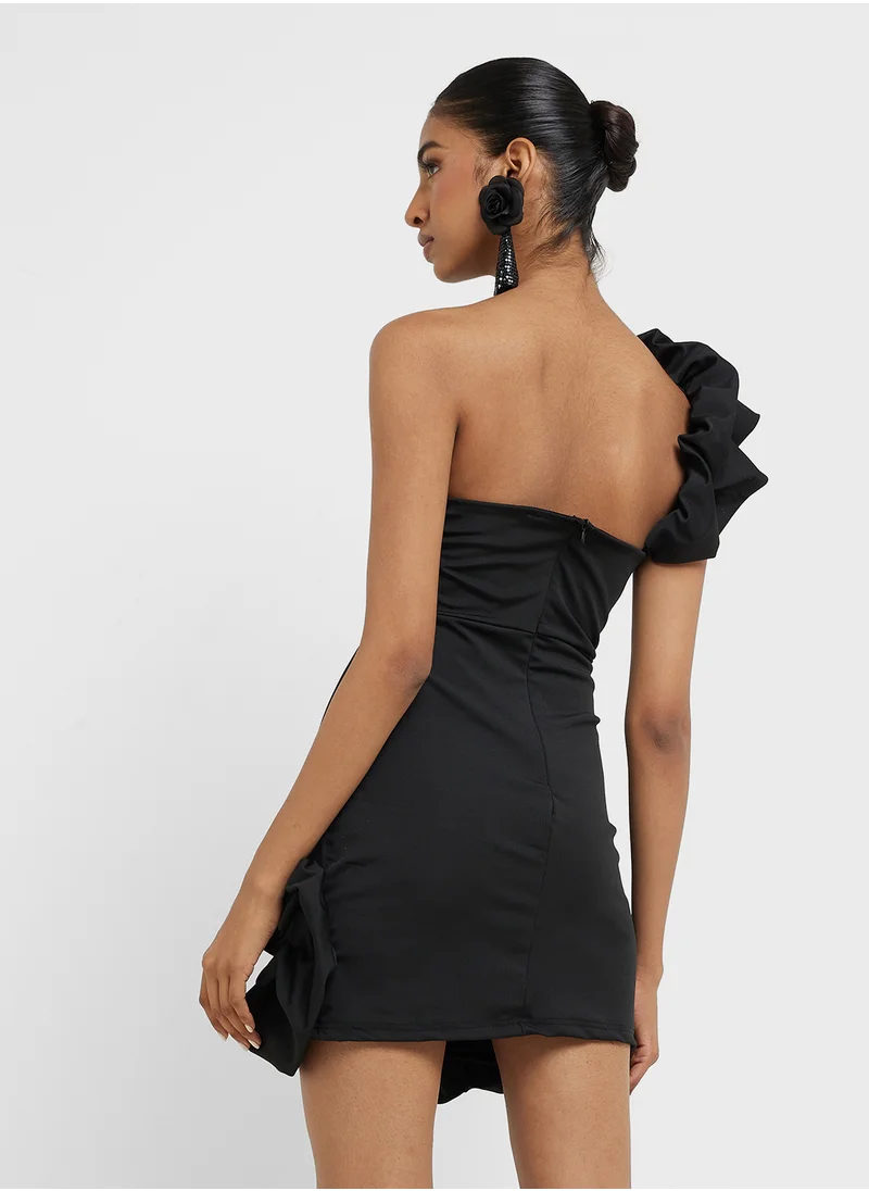 جينجر One Shoulder Ruffle Detail Mini Dress
