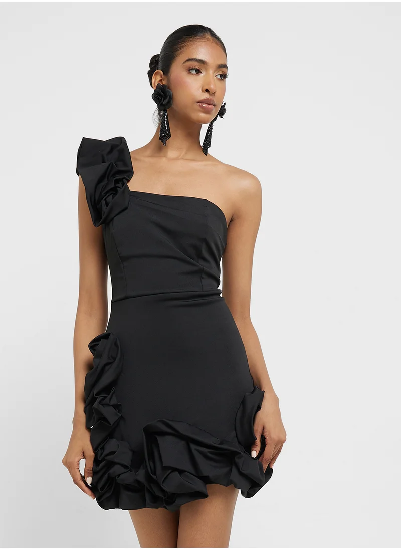 جينجر One Shoulder Ruffle Detail Mini Dress