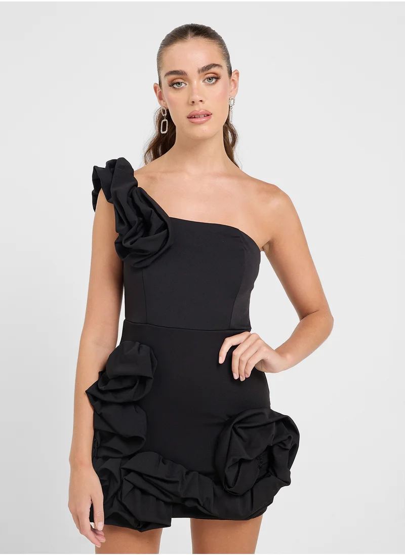 جينجر One Shoulder Ruffle Detail Mini Dress