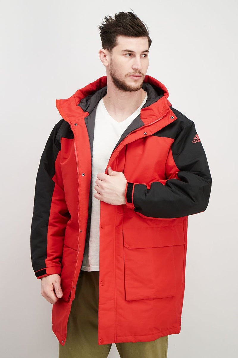 Adidas Men Sportswear Fit Textured Puffer Jacket, Red - Image 1