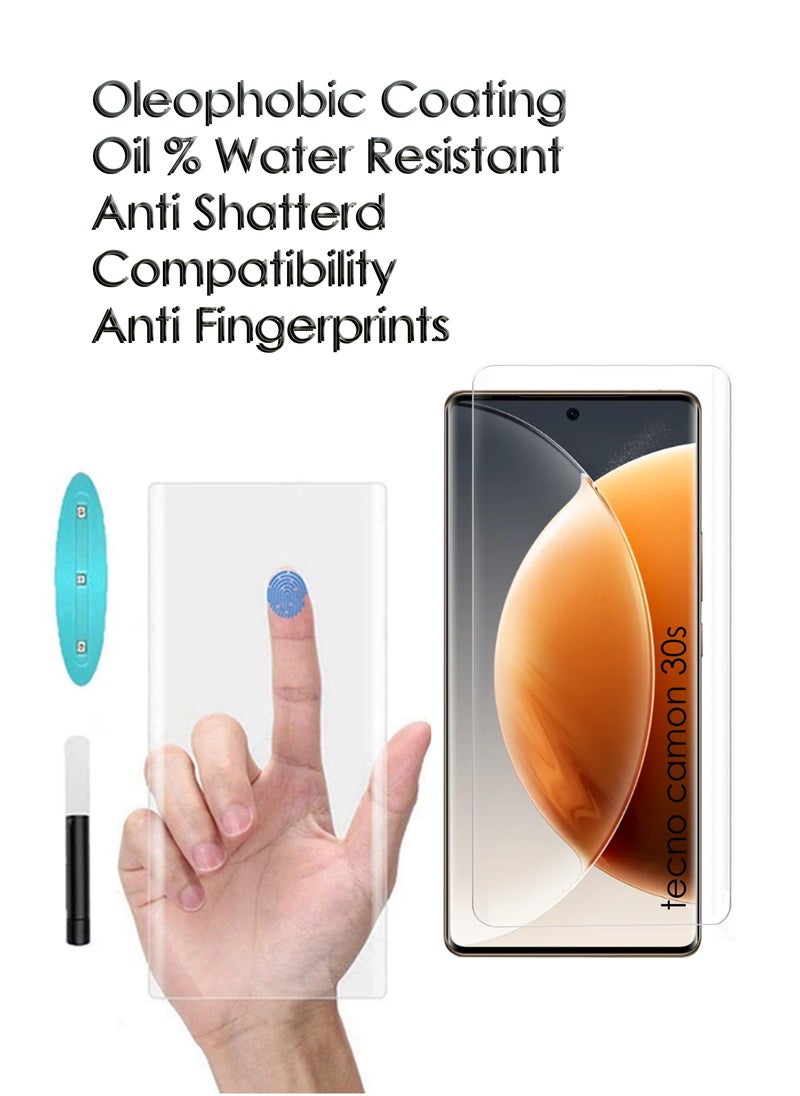 Tecno Camon 30s - UV Liquid Glue Full Curved Coverage Tempered Glass Screen Protector