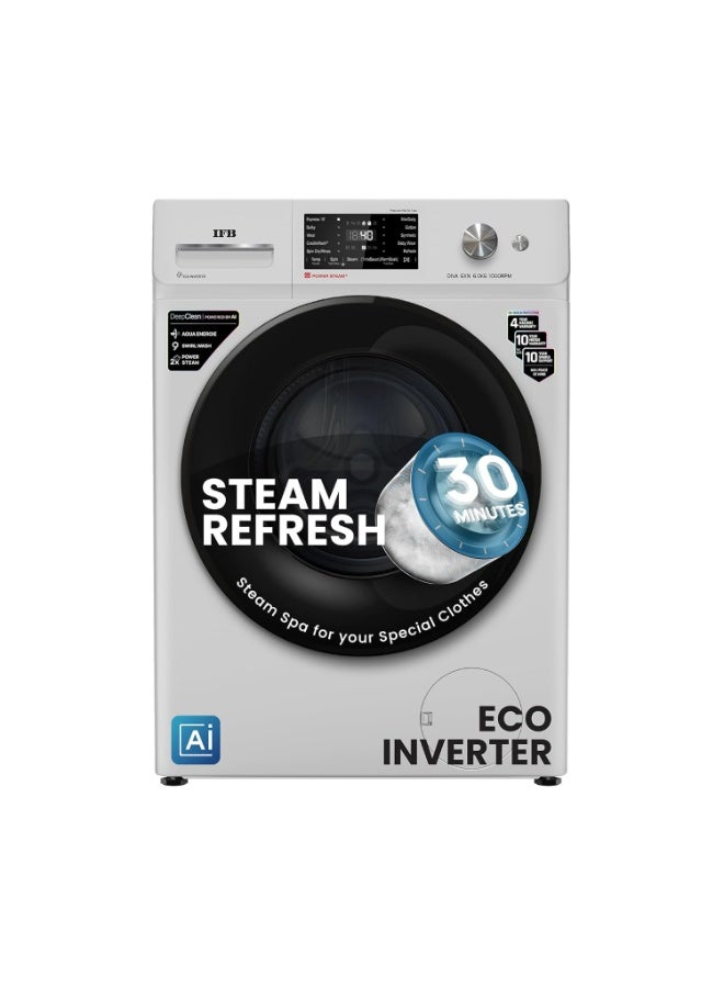 IFB غسالة ملابس IFB ذات التحميل الأمامي سعة 10 كجم، 1400 دورة في الدقيقة، تعمل بتقنية الذكاء الاصطناعي، مزودة بخاصية الغسيل بالبخار، ومحرك عاكس - طراز Executive Plus VXN 1014KH - رمادي وأبيض - Image 1