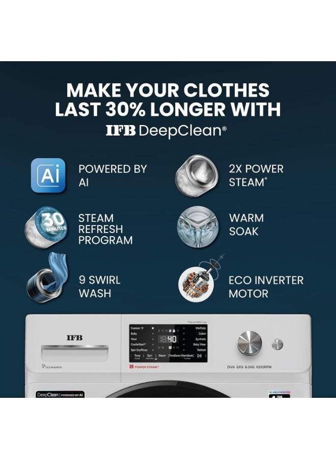 IFB غسالة ملابس IFB ذات التحميل الأمامي سعة 10 كجم، 1400 دورة في الدقيقة، تعمل بتقنية الذكاء الاصطناعي، مزودة بخاصية الغسيل بالبخار، ومحرك عاكس - طراز Executive Plus VXN 1014KH - رمادي وأبيض - Image 4