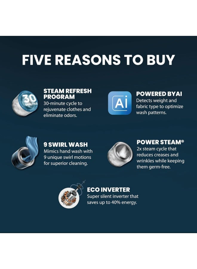 IFB غسالة ملابس IFB ذات التحميل الأمامي سعة 10 كجم، 1400 دورة في الدقيقة، تعمل بتقنية الذكاء الاصطناعي، مزودة بخاصية الغسيل بالبخار، ومحرك عاكس - طراز Executive Plus VXN 1014KH - رمادي وأبيض - Image 3