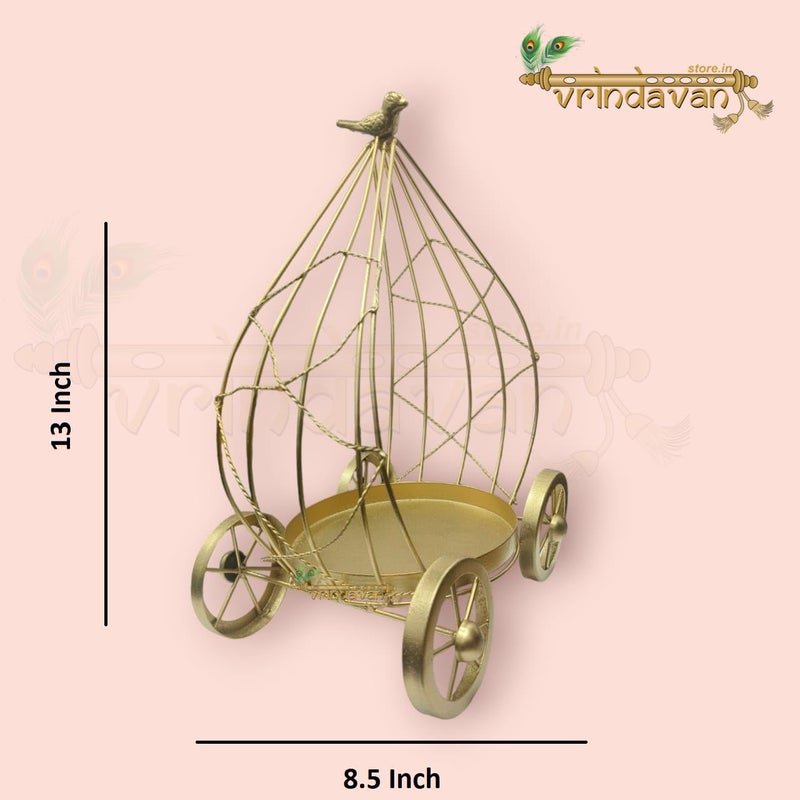 Vrindavanstore.in Elegant Handcrafted Brass Carriage Basket - Decorative Showpiece with Wheels for Weddings, Cakes, Home & Office Décor - Image 4