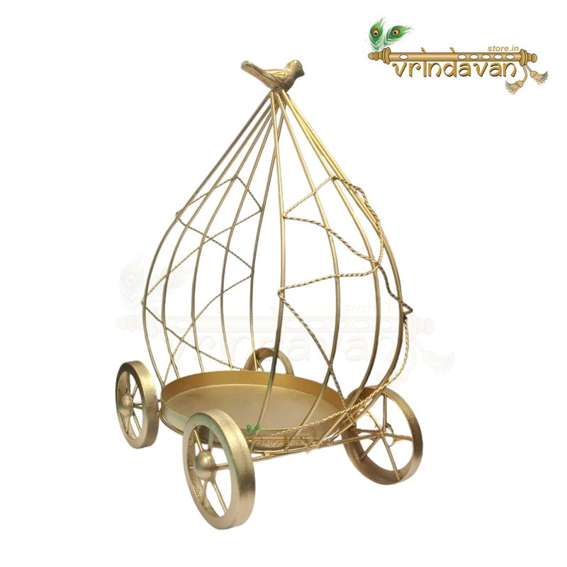 Vrindavanstore.in Elegant Handcrafted Brass Carriage Basket - Decorative Showpiece with Wheels for Weddings, Cakes, Home & Office Décor - Image 3